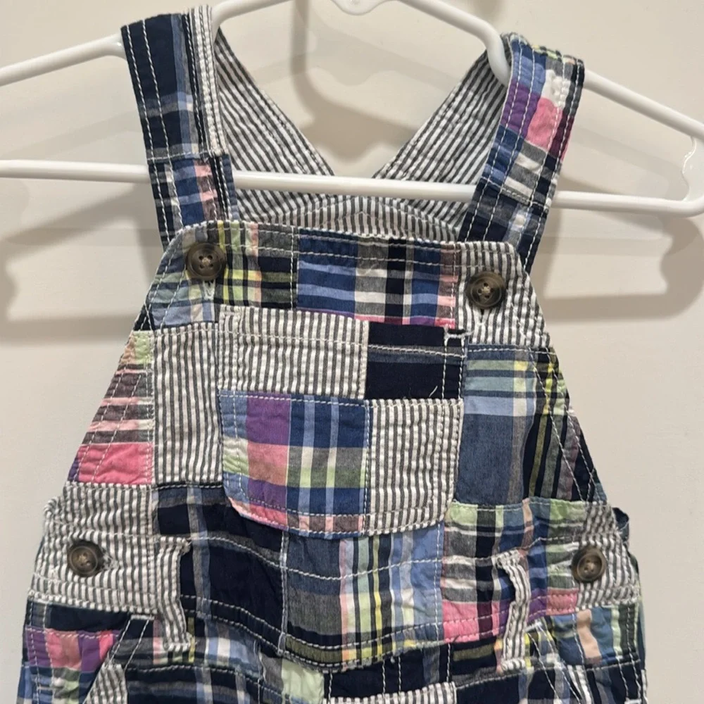 Gymboree Blue White and Pink Madras Romper 6-12 month old baby